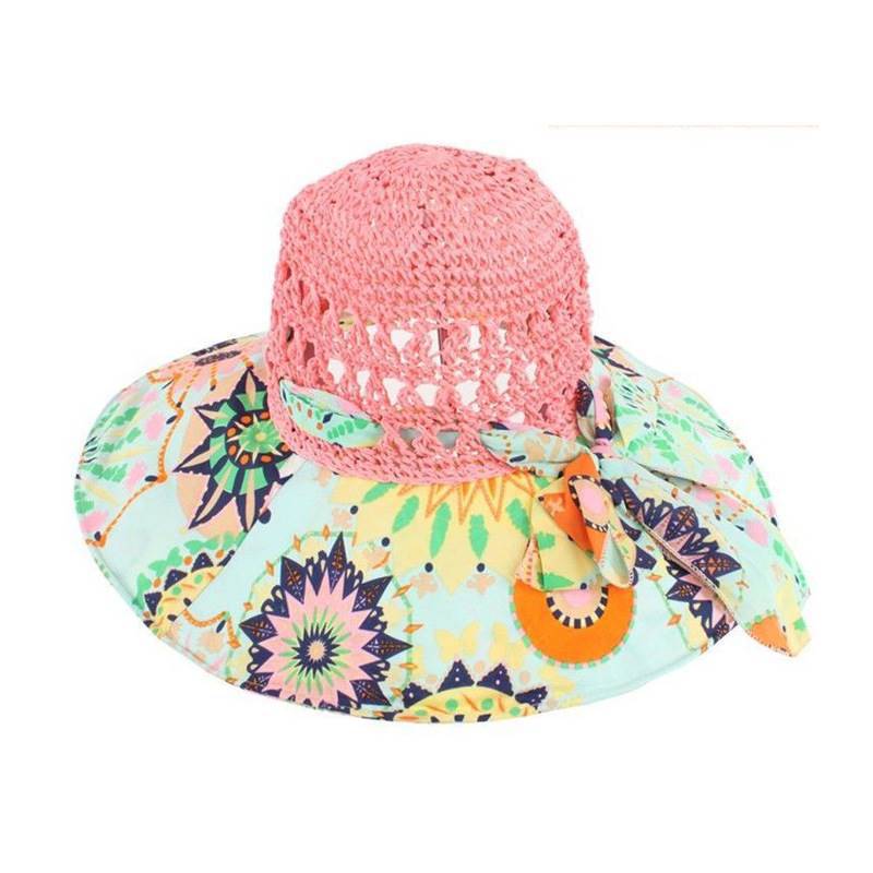Women's Patterned Straw Beach Sun Hat – Round Crown UV Protection Summer Hat - Image 2