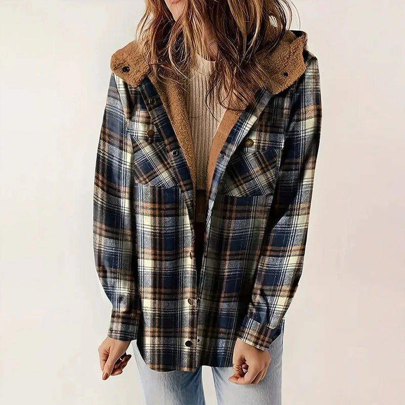 Women's Plaid Button-Up Long Sleeve Jacket - Image 9