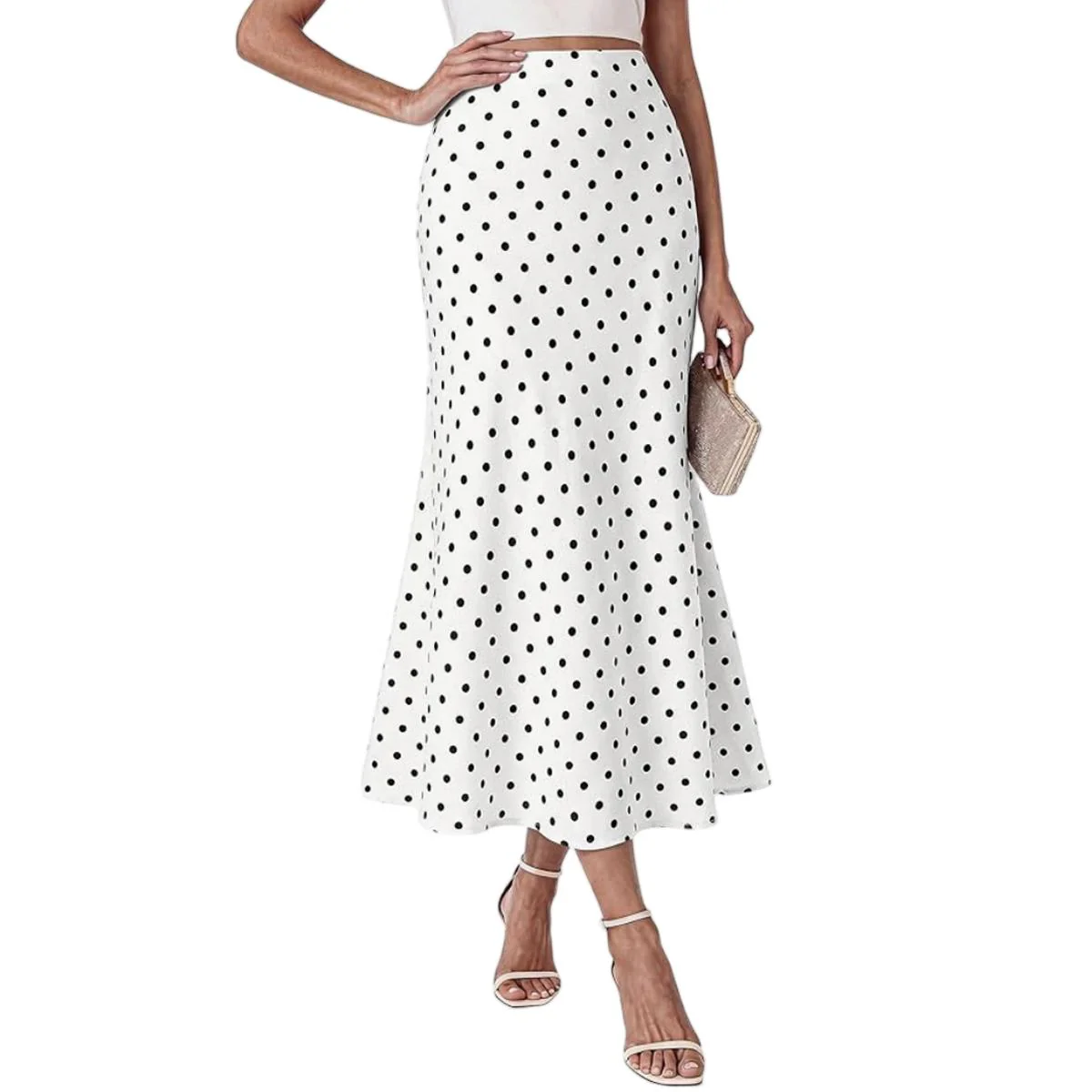 Women's Polka Dot High Waist Mermaid Midi Skirt - Image 16