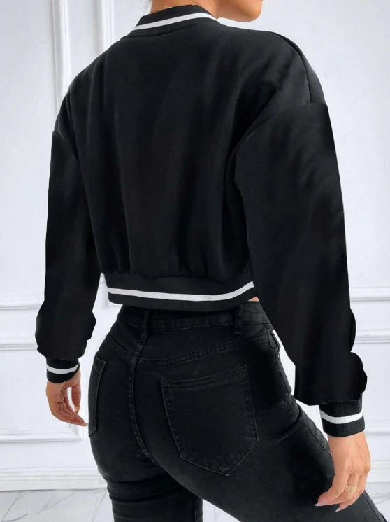 Women's Printed Baseball Collar Jacket – Casual Streetwear - Image 3