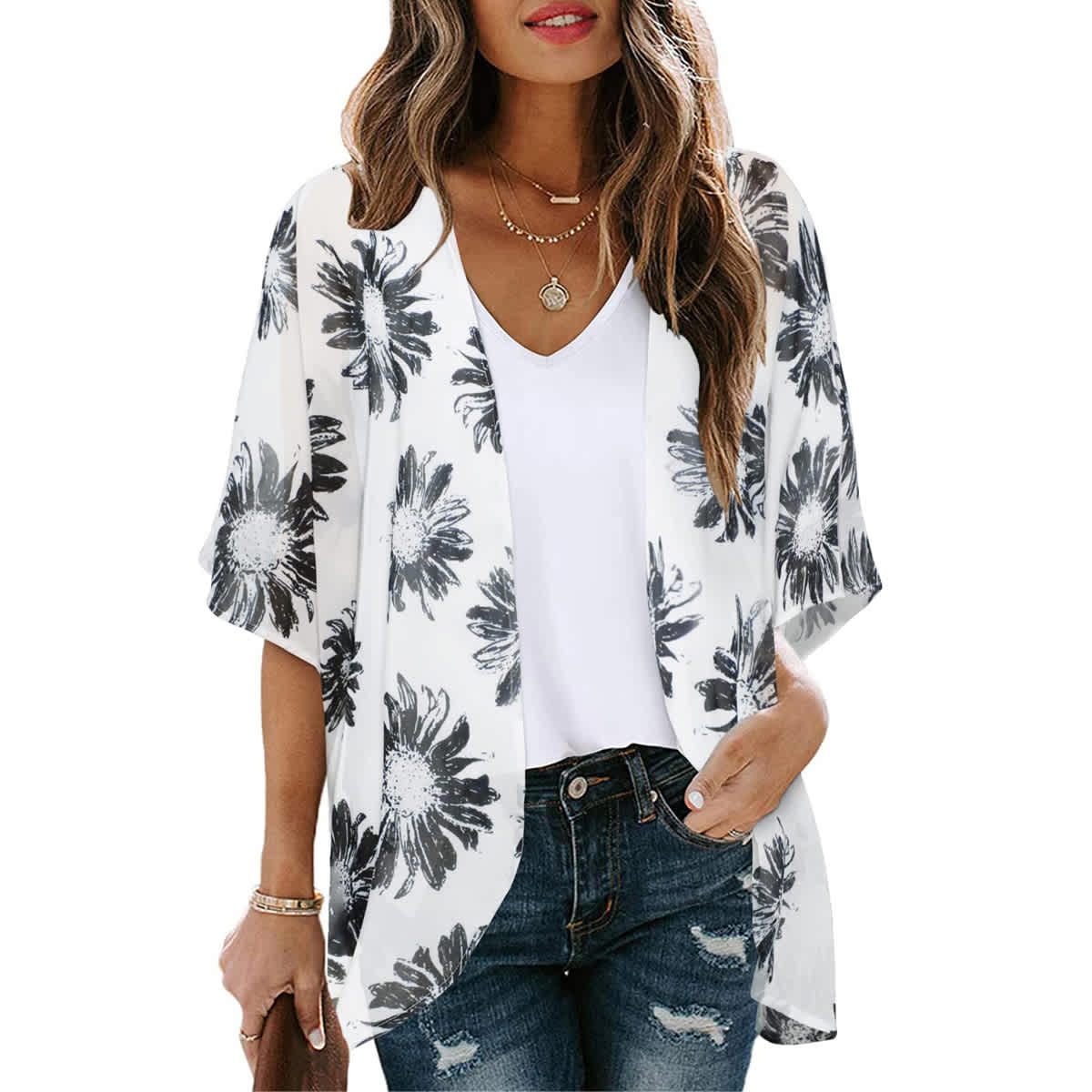 Women's Printed Chiffon Cardigan - Image 129