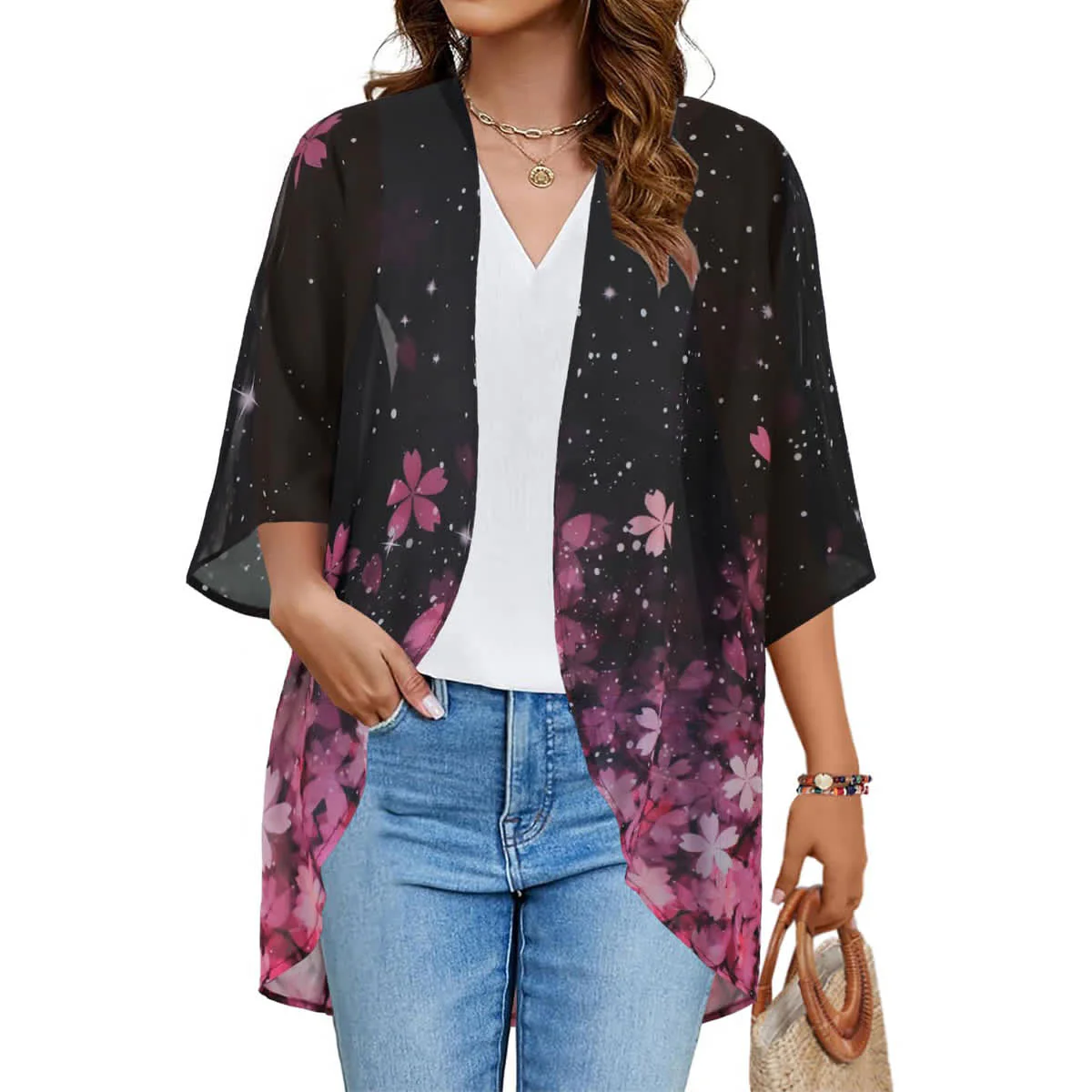 Women's Printed Chiffon Cardigan - Image 166