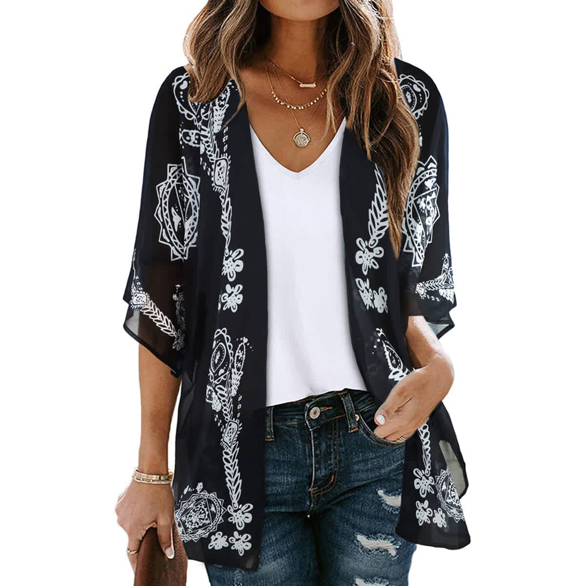 Women's Printed Chiffon Cardigan - Image 176