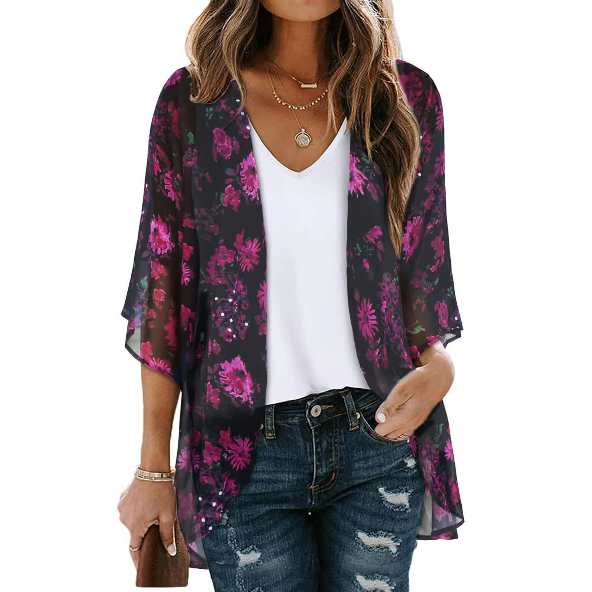 Women's Printed Chiffon Cardigan - Image 204