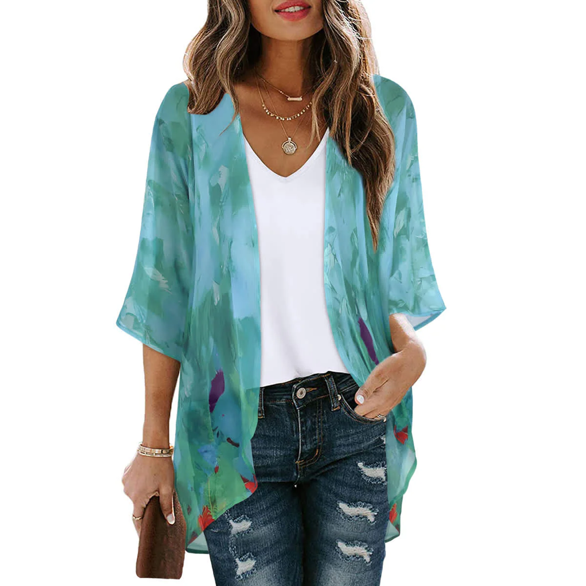 Women's Printed Chiffon Cardigan - Image 219