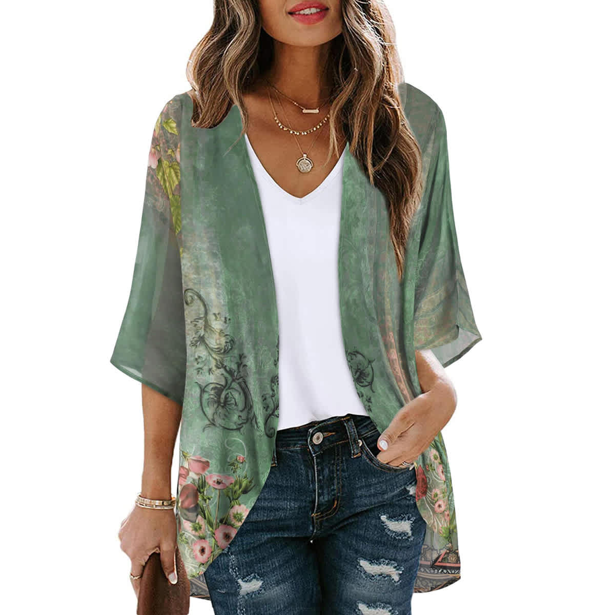 Women's Printed Chiffon Cardigan - Image 228