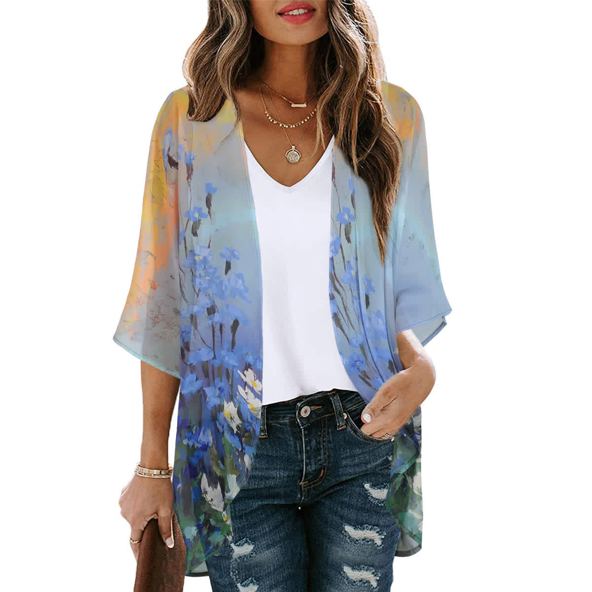 Women's Printed Chiffon Cardigan - Image 230