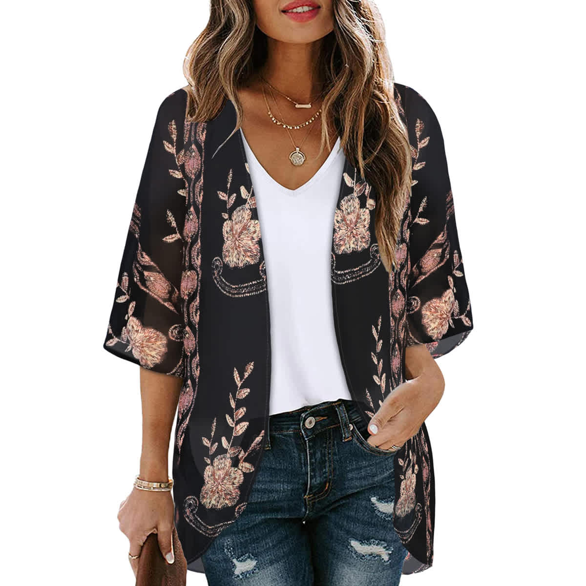 Women's Printed Chiffon Cardigan - Image 232