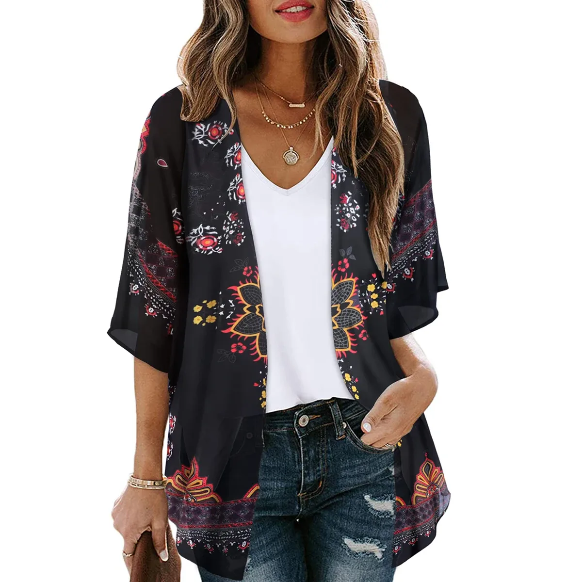 Women's Printed Chiffon Cardigan - Image 36