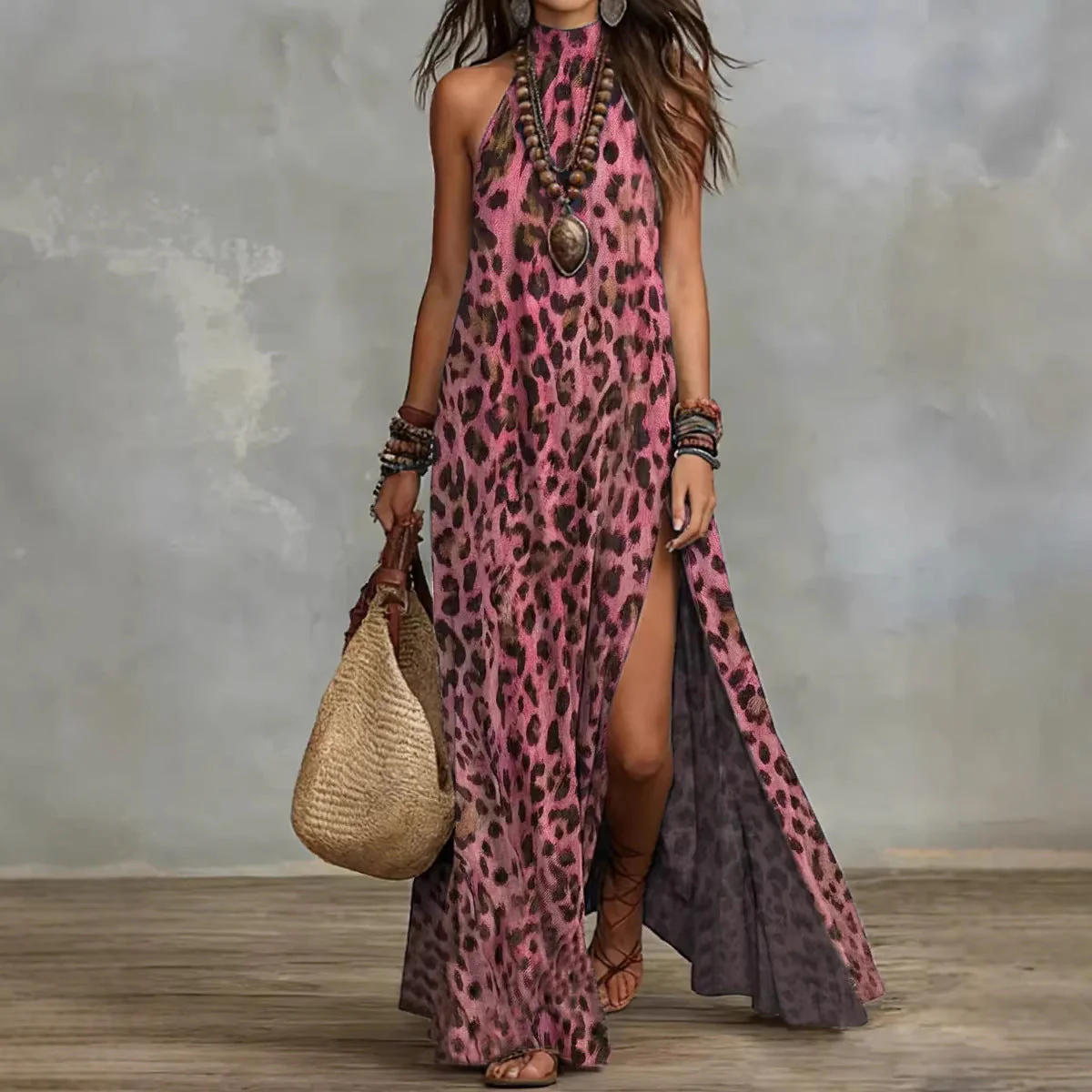 Women's Printed Scarf-Style Maxi Dress – Sleeveless, Split, Loose Boho - Image 2