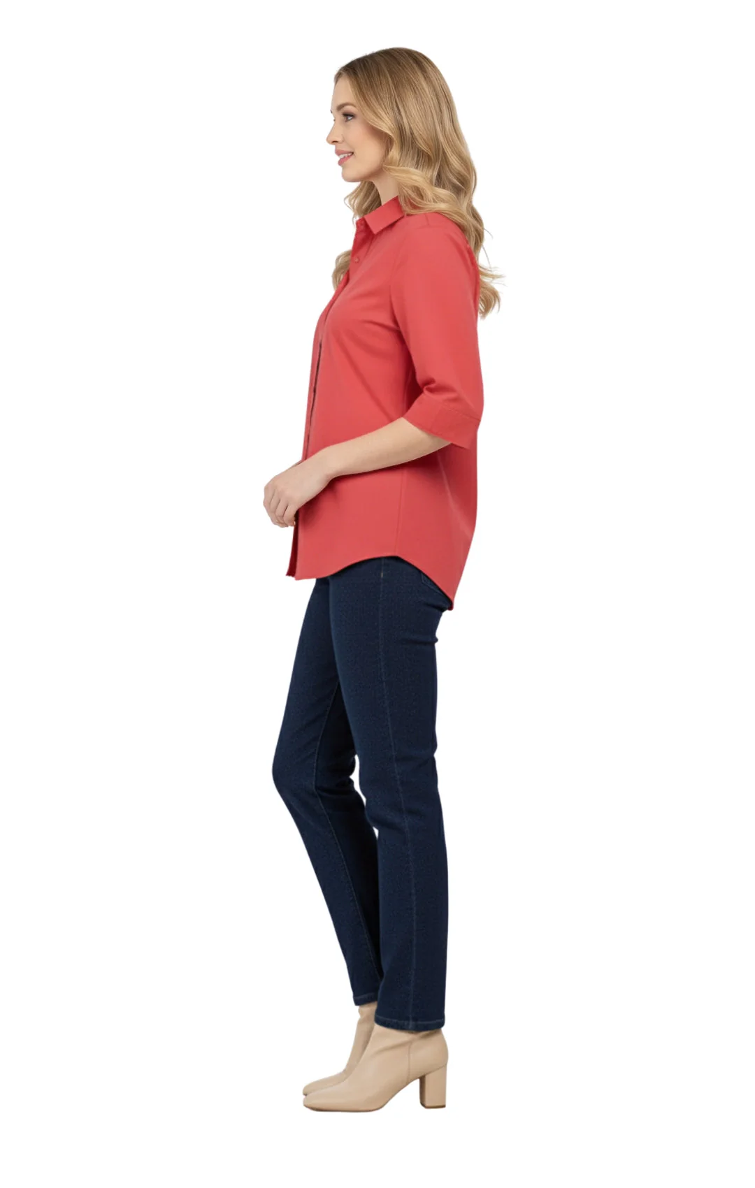 Womens Regular Fit 3/4 Sleeve Button Down Collared Camp Shirt - Image 4