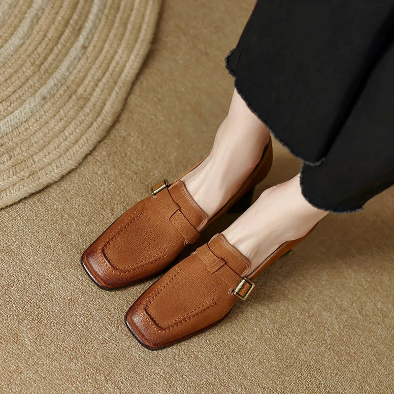 Women's Retro British Style Chunky Heel Leather Shoes – Round Toe Commuter - Image 7