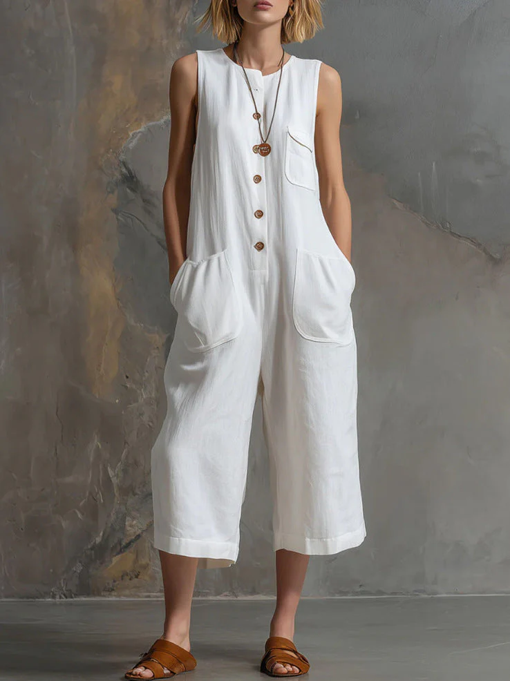Women's Retro Sleeveless Wide-Leg Cropped Jumpsuit - Image 9