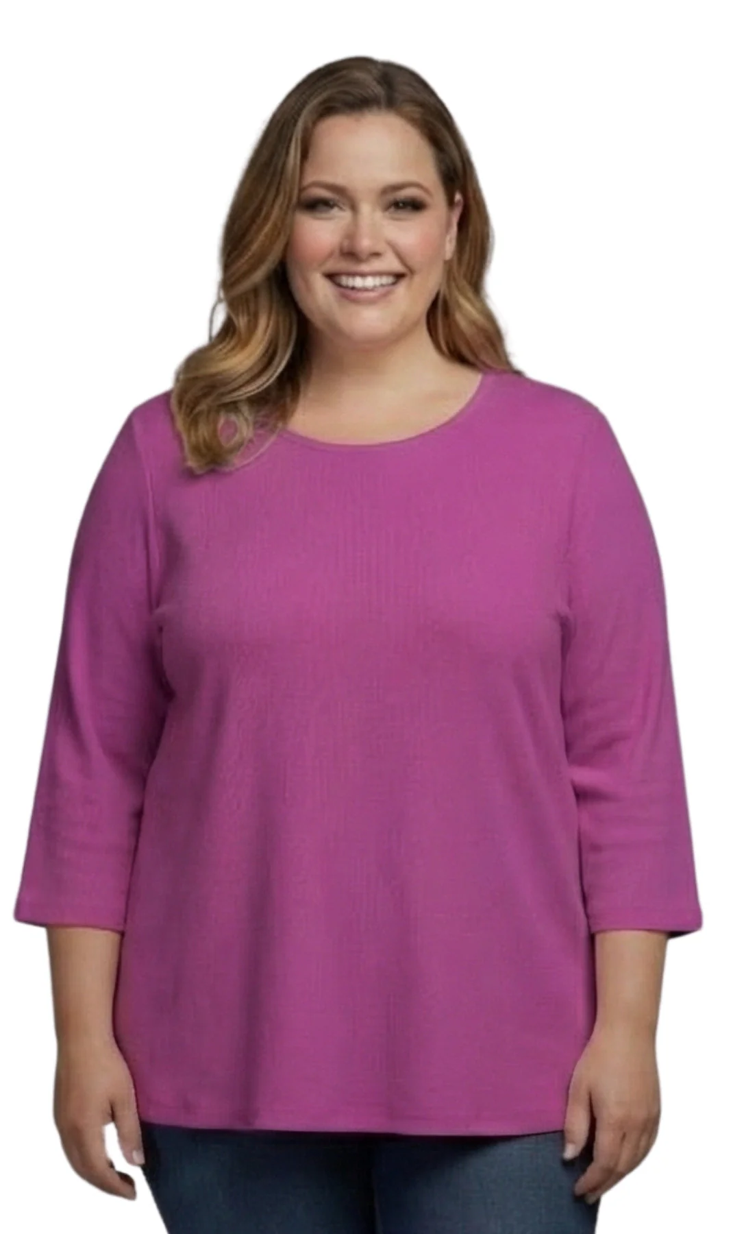 Women's Ribbed 3/4 Sleeve Crew Neck Cotton Top - Image 9