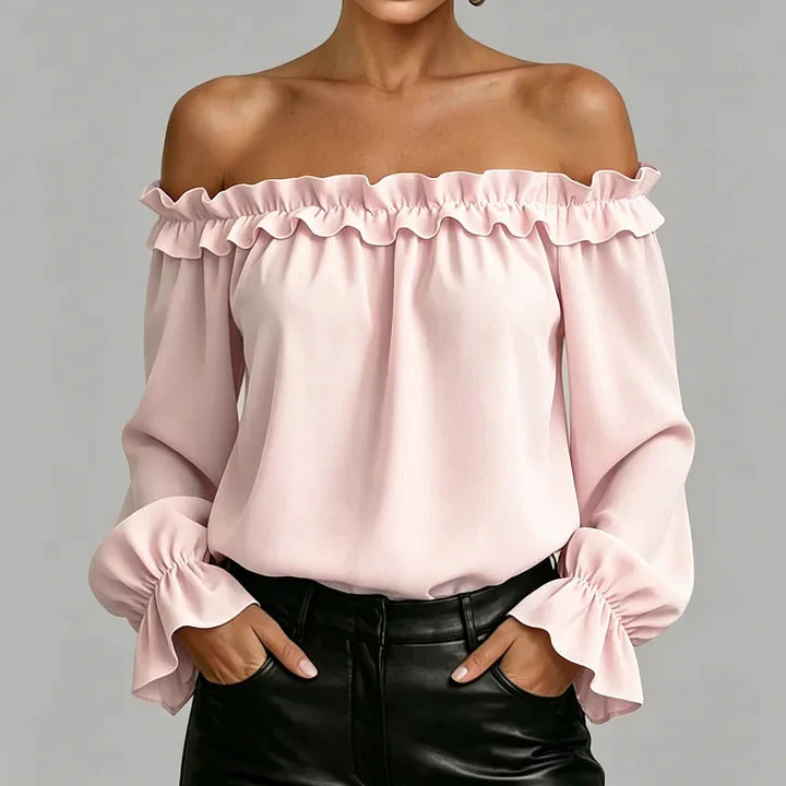 Women's Ruffle Off-Shoulder 3/4 Sleeve Elegant Shirt - Image 4