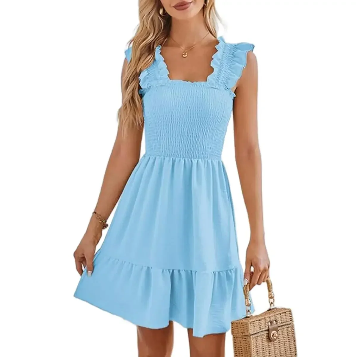 Women's Ruffle Strap Smocked Tiered Mini Dress - Image 14