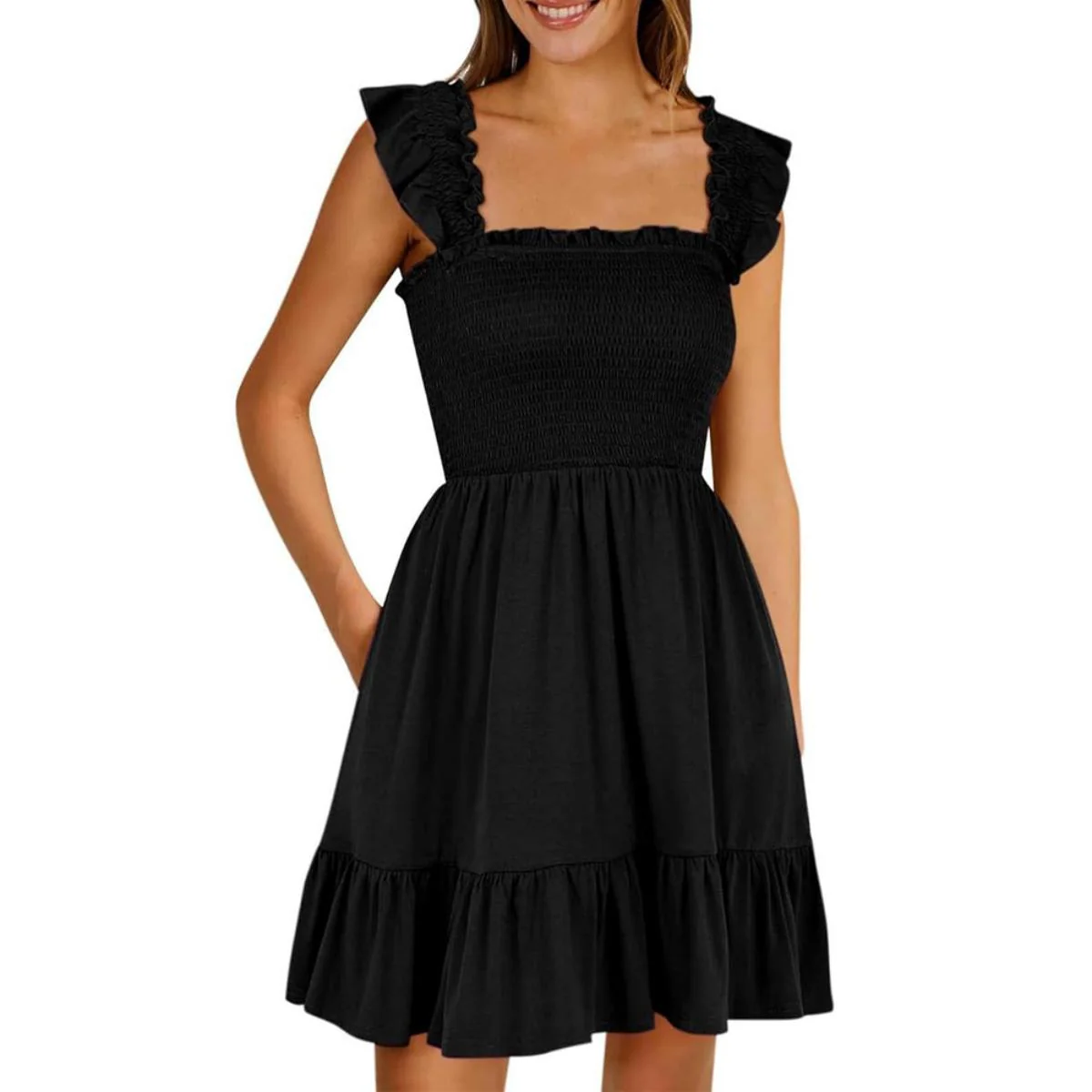 Women's Ruffle Strap Smocked Tiered Mini Dress - Image 3