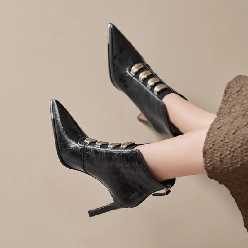 Women's Satin Pointed Toe Chunky Heel Short Boots – Ultra High Heel - Image 5