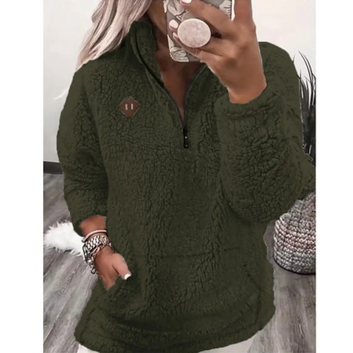 Women's Sherpa Fleece Quarter Zip Pullover – Cozy Long Sleeve Sweatshirt with Pocket - Image 13