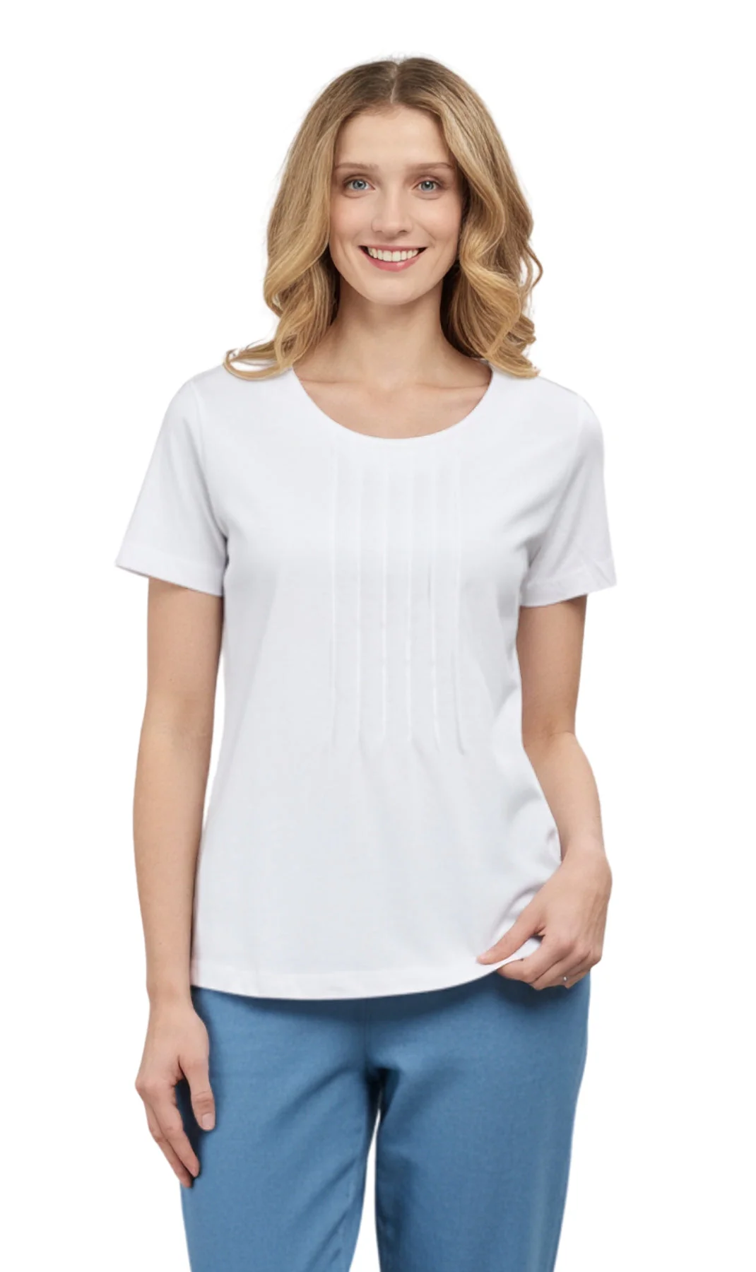 Women's Short Sleeve Cotton Knit T-shirt in Pintuck Style - Image 27