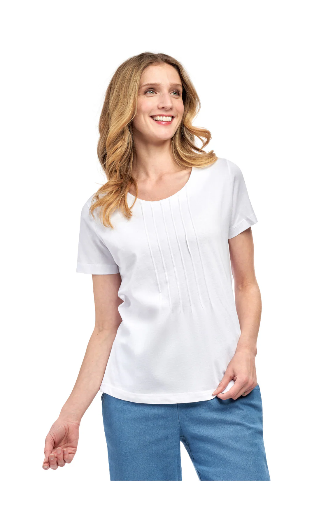 Women's Short Sleeve Cotton Knit T-shirt in Pintuck Style - Image 33