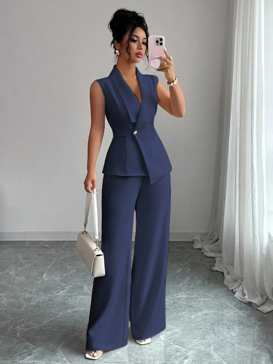 Women's Sleeveless Blazer & Straight-Leg Pants Two-Piece Set - Image 11