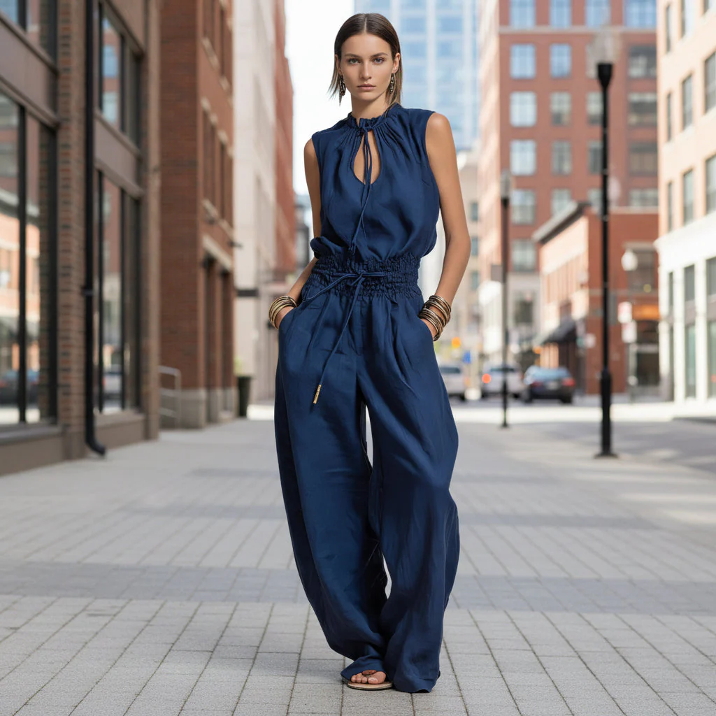 Women's Sleeveless High-Waist Wide-Leg Pleated Jumpsuit - Image 2