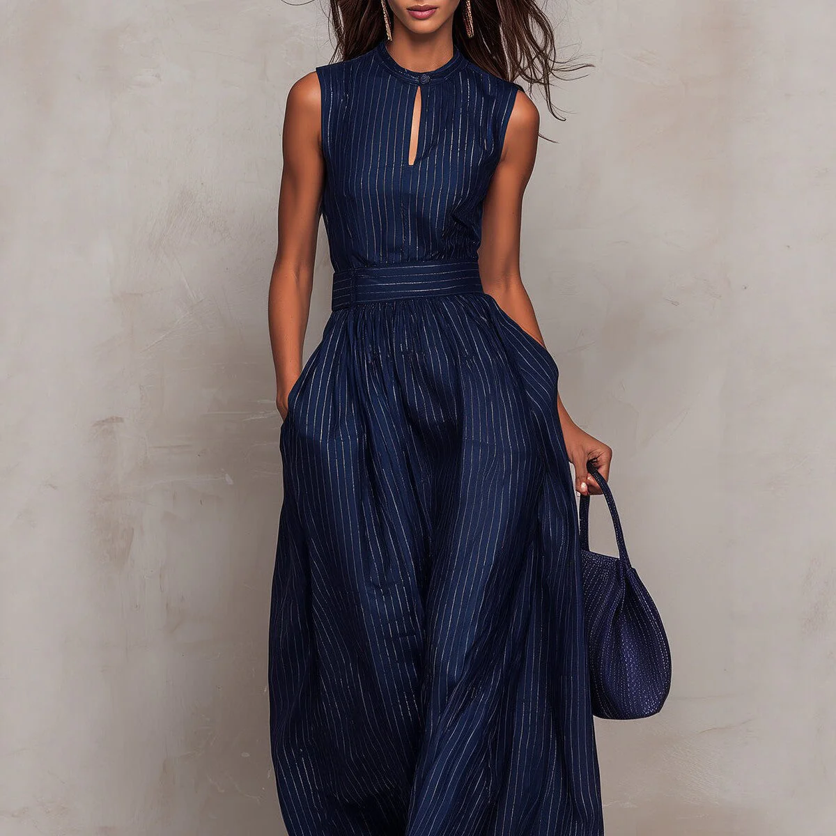 Women's Sleeveless Striped Wide-Leg Jumpsuit with Pockets - Image 4