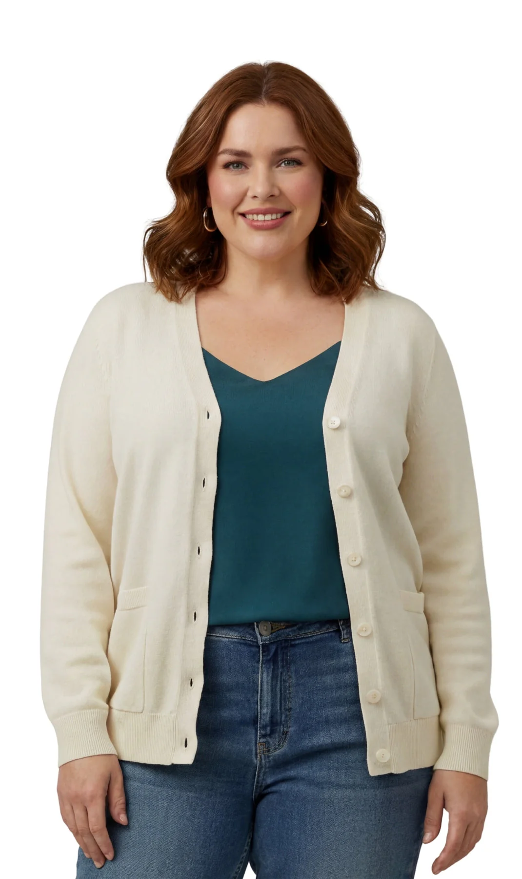 Women's Soft Cotton Button-Up Cardigan Crewneck Sweater Long Sleeves with Front Pockets - Image 9