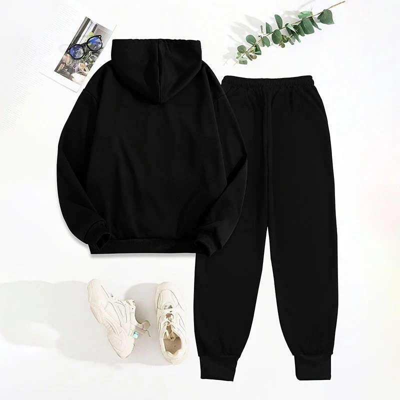 Women's Solid 2-Piece Set Letter Print Hoodie With Pocket - Image 4