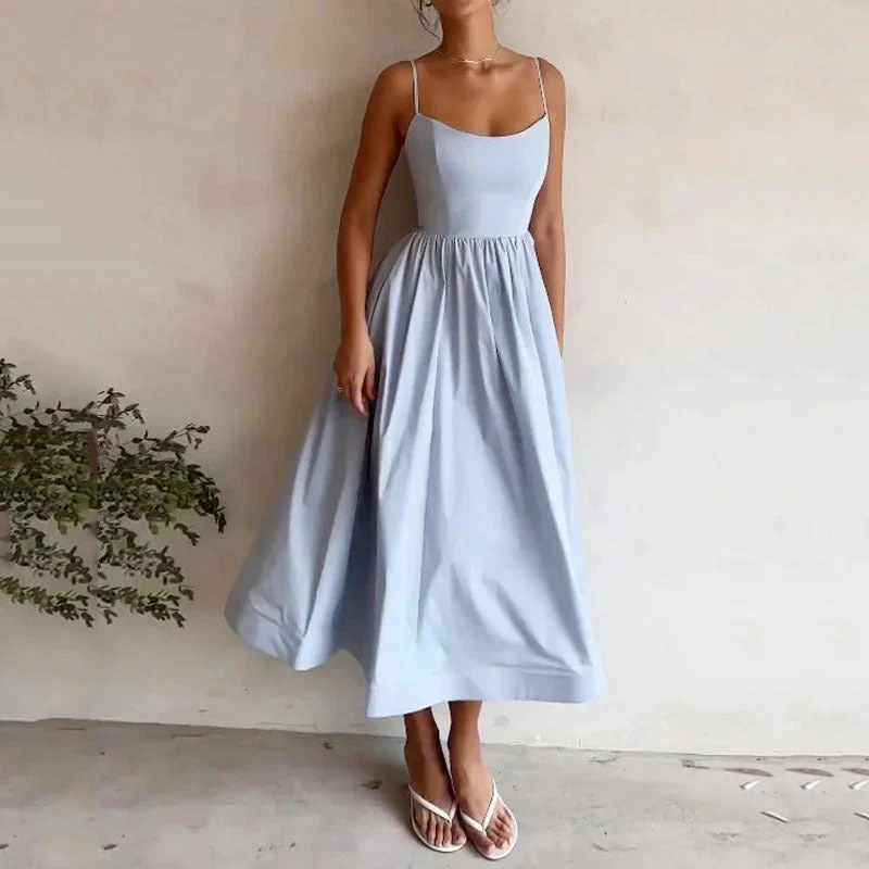 🌸 Women's Solid Color Printing Fresh Sweet Suspender Dress - Image 2