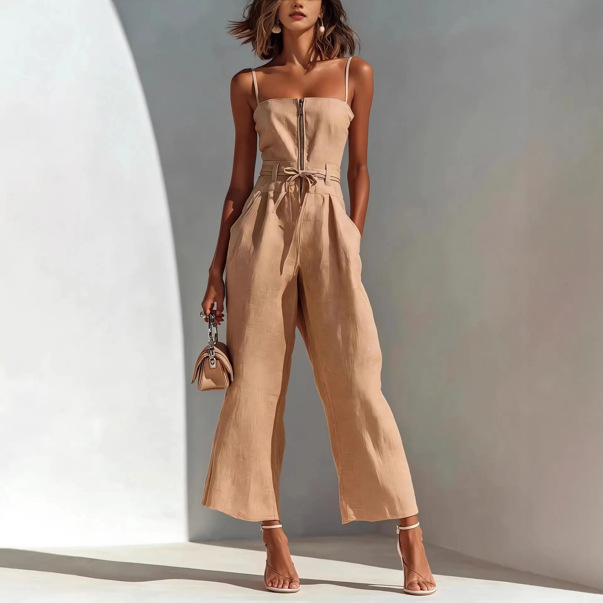 Women's Strapless Lace-Up Wide-Leg Linen Jumpsuit – 5 Colors S–2XL - Image 2