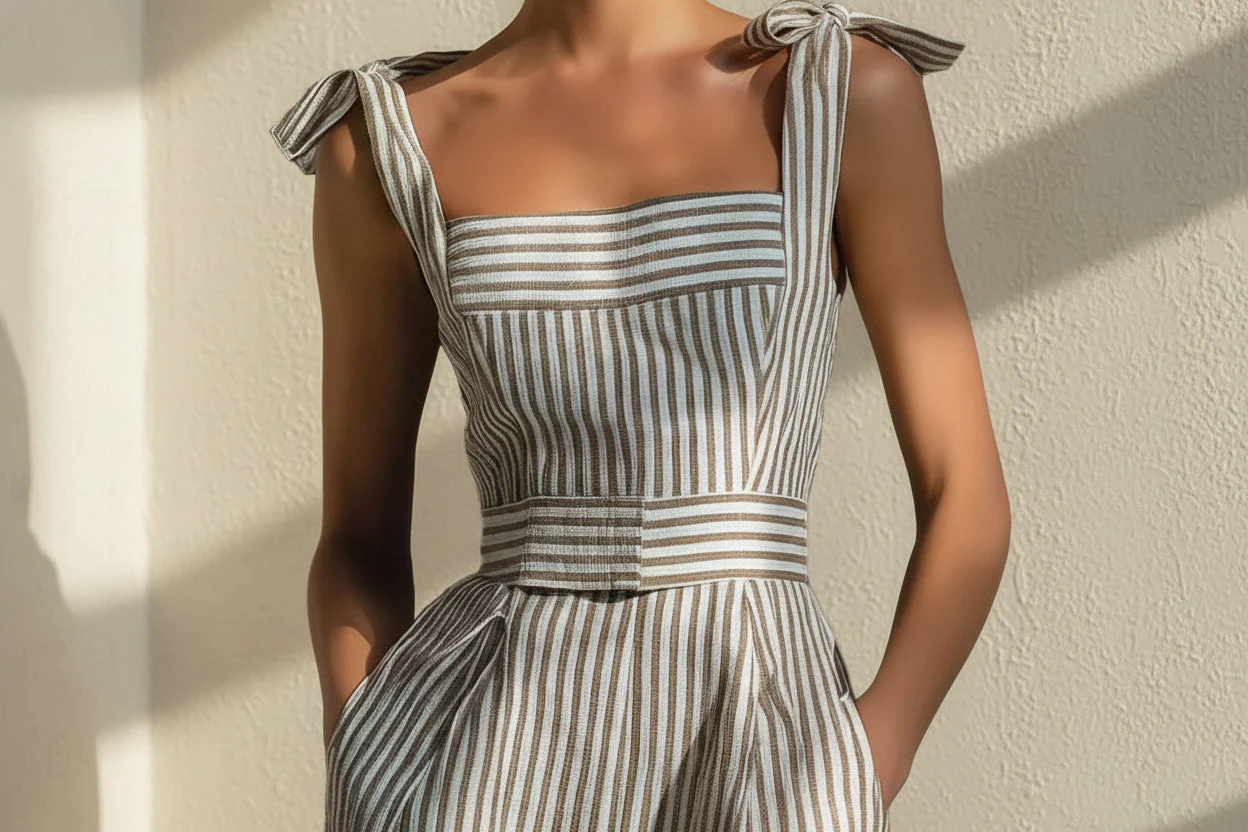 Women's Striped Linen Sleeveless Wide-Leg Jumpsuit - Image 2