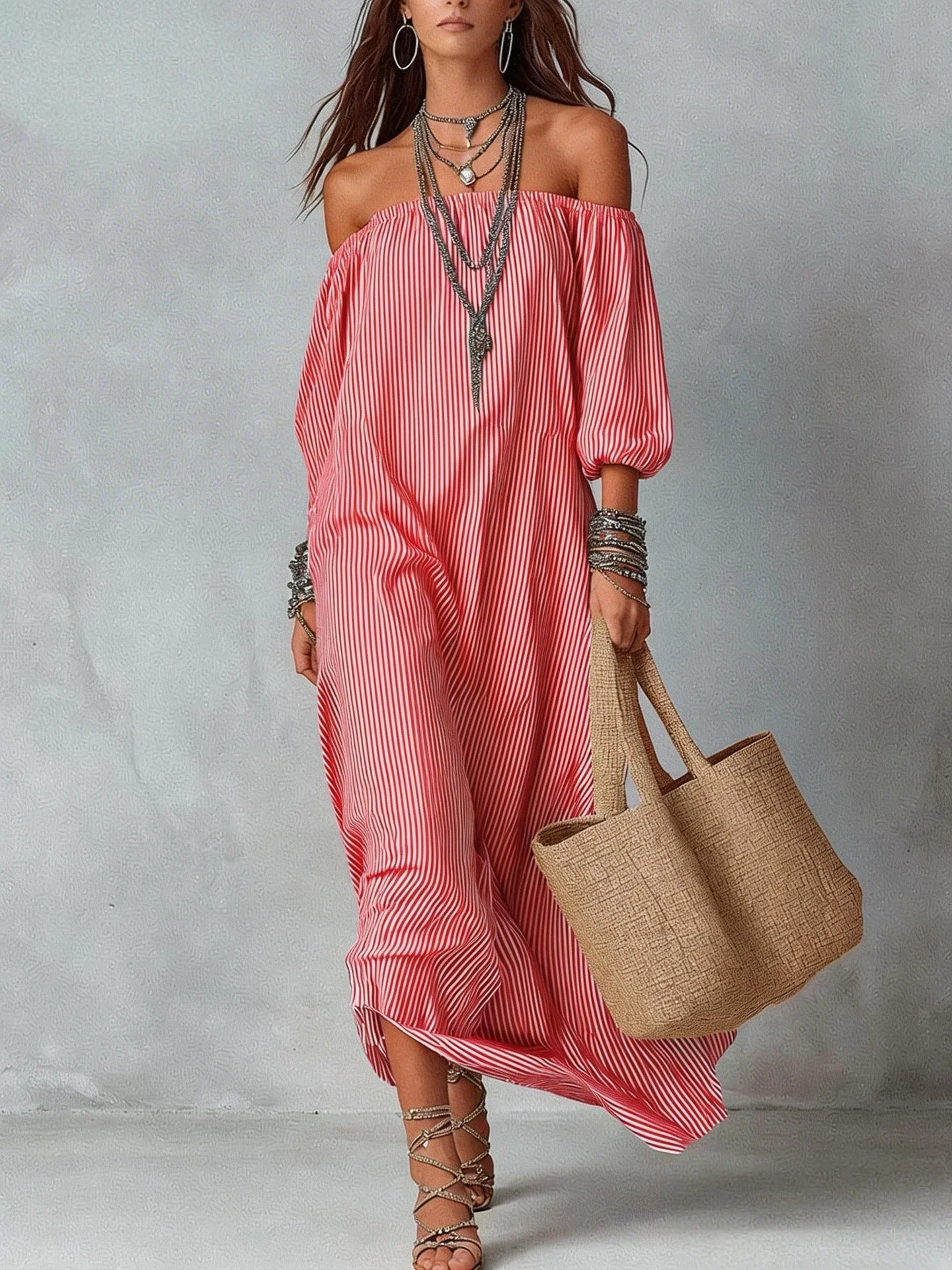 Women's Striped Loose-Fit Flared Maxi Dress – Holiday & Vacation - Image 10