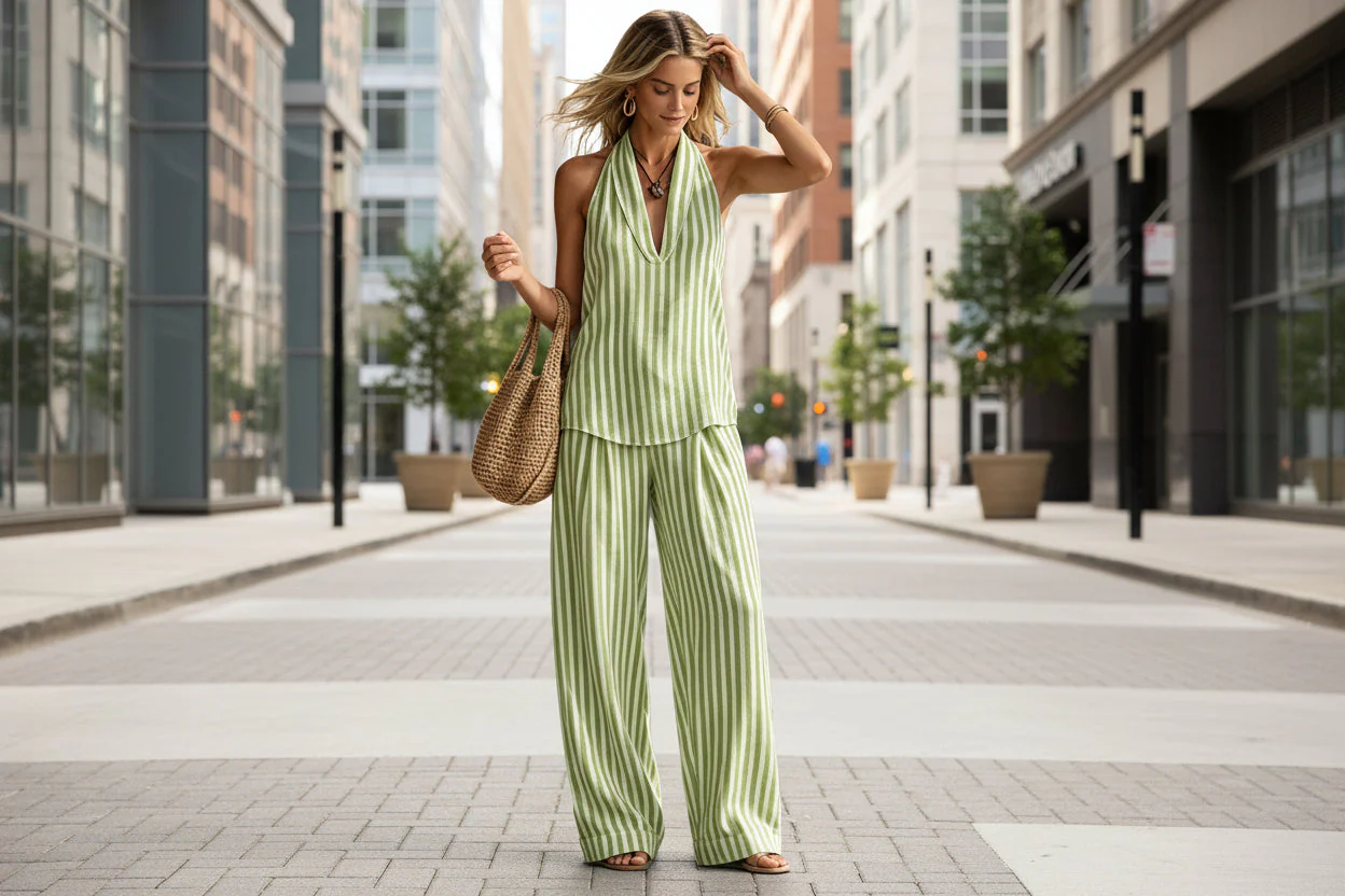 Women's Striped Sleeveless Top & Wide-Leg Pants Set – Fashionable 2-Piece - Image 2