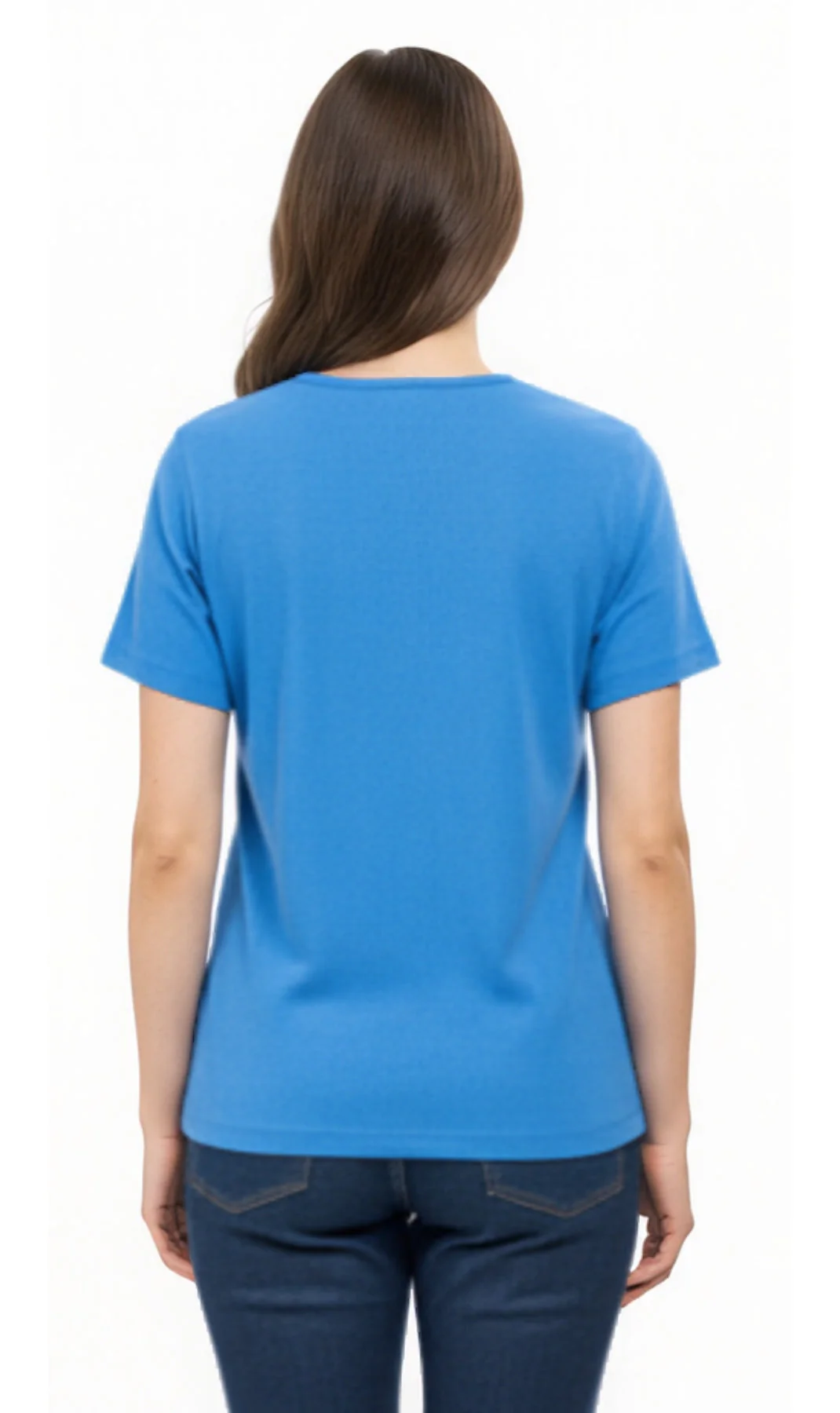 Women's Textured Knit T-shirt with Jewel Neckline and Short Sleeves - Image 2