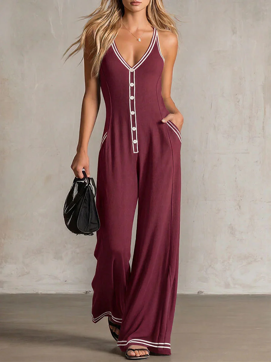 Women's V-Neck Backless Wide-Leg Jumpsuit – High Waist Casual - Image 10
