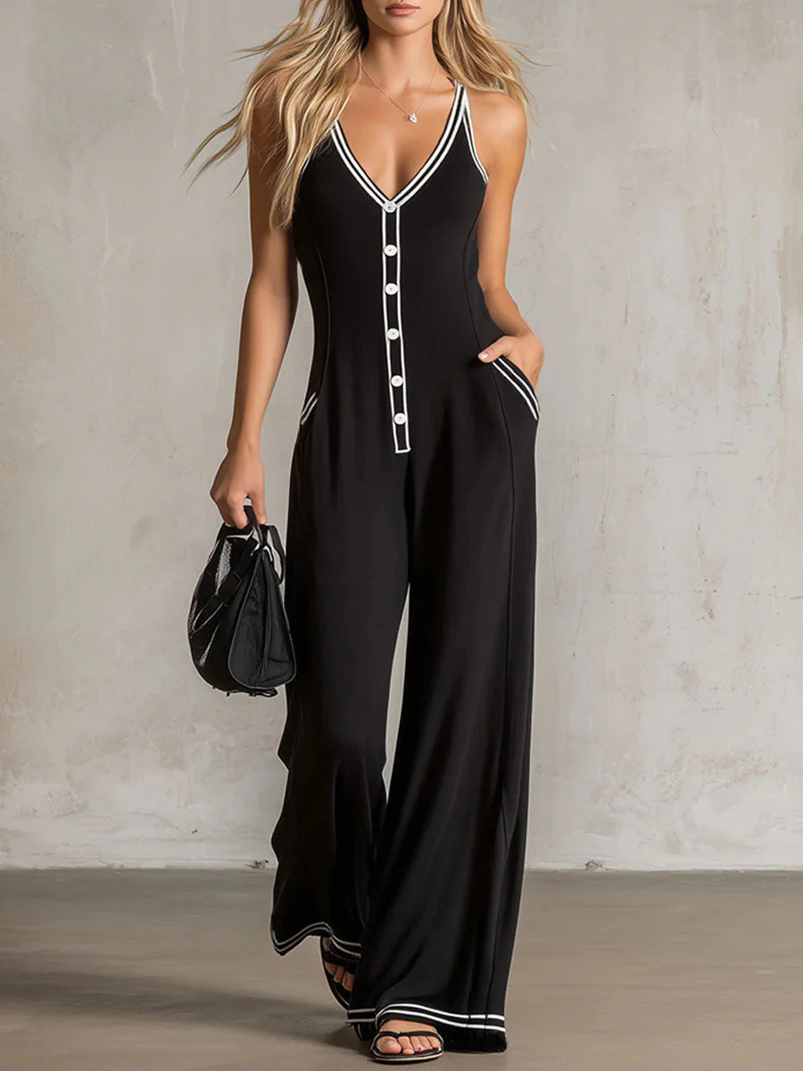 Women's V-Neck Backless Wide-Leg Jumpsuit – High Waist Casual - Image 6