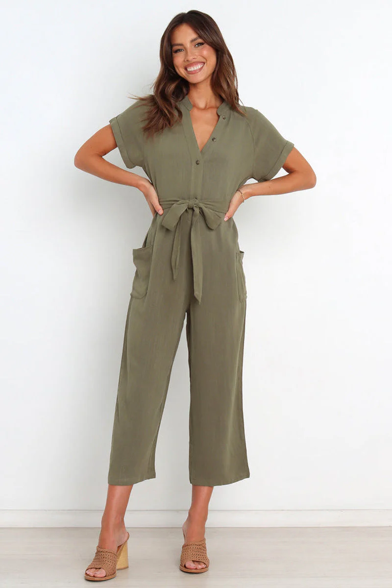Women's V-Neck Cropped Wide-Leg Knit Jumpsuit - Image 5