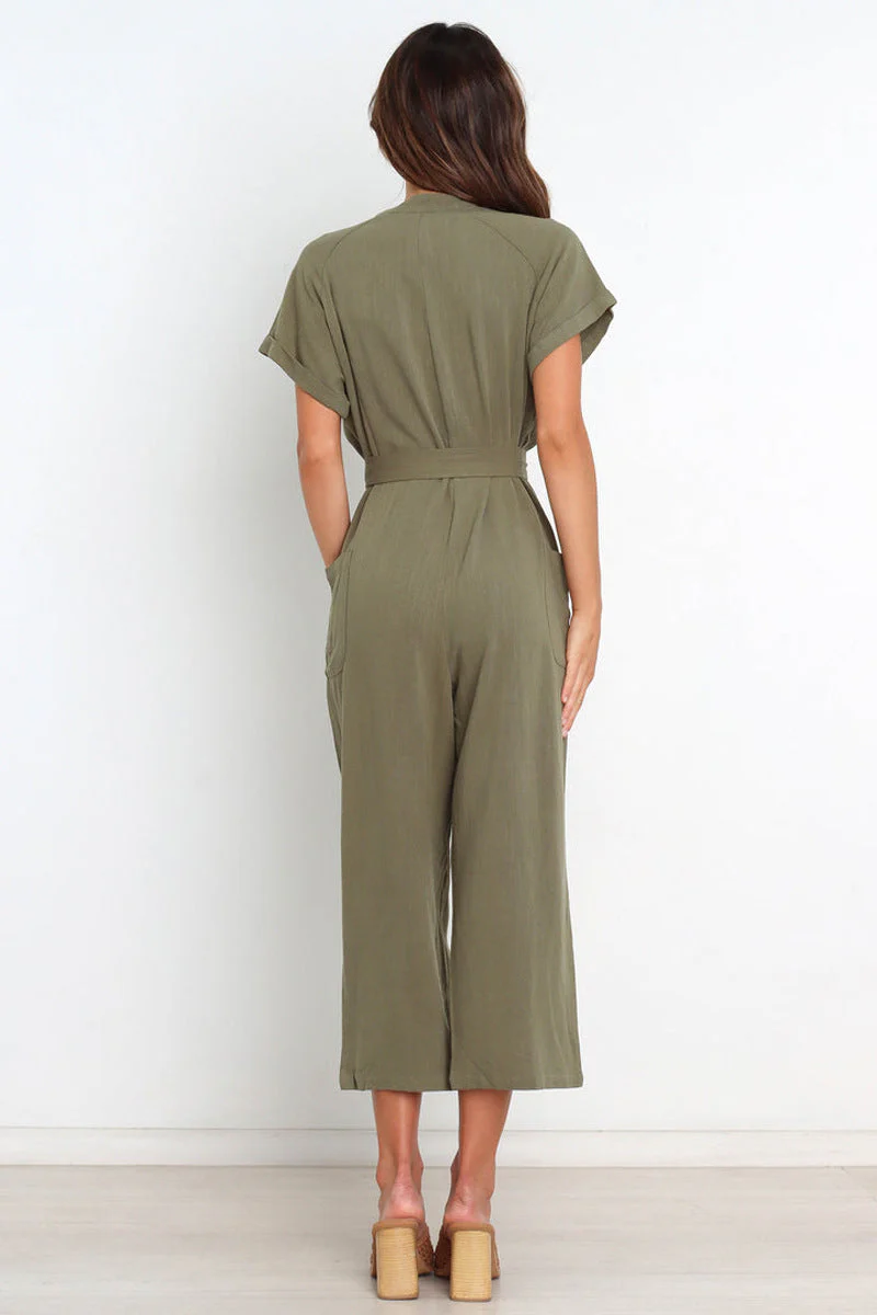 Women's V-Neck Cropped Wide-Leg Knit Jumpsuit - Image 6