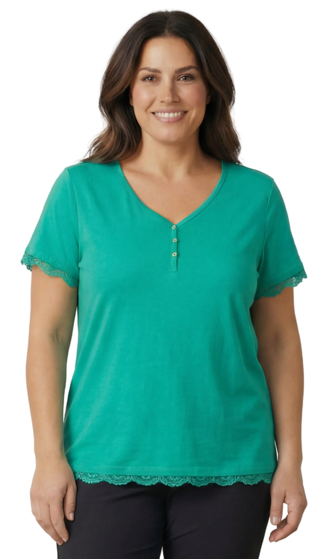 Women's V-neck Short Sleeve Tshirt with A Three Button Placket - Image 15