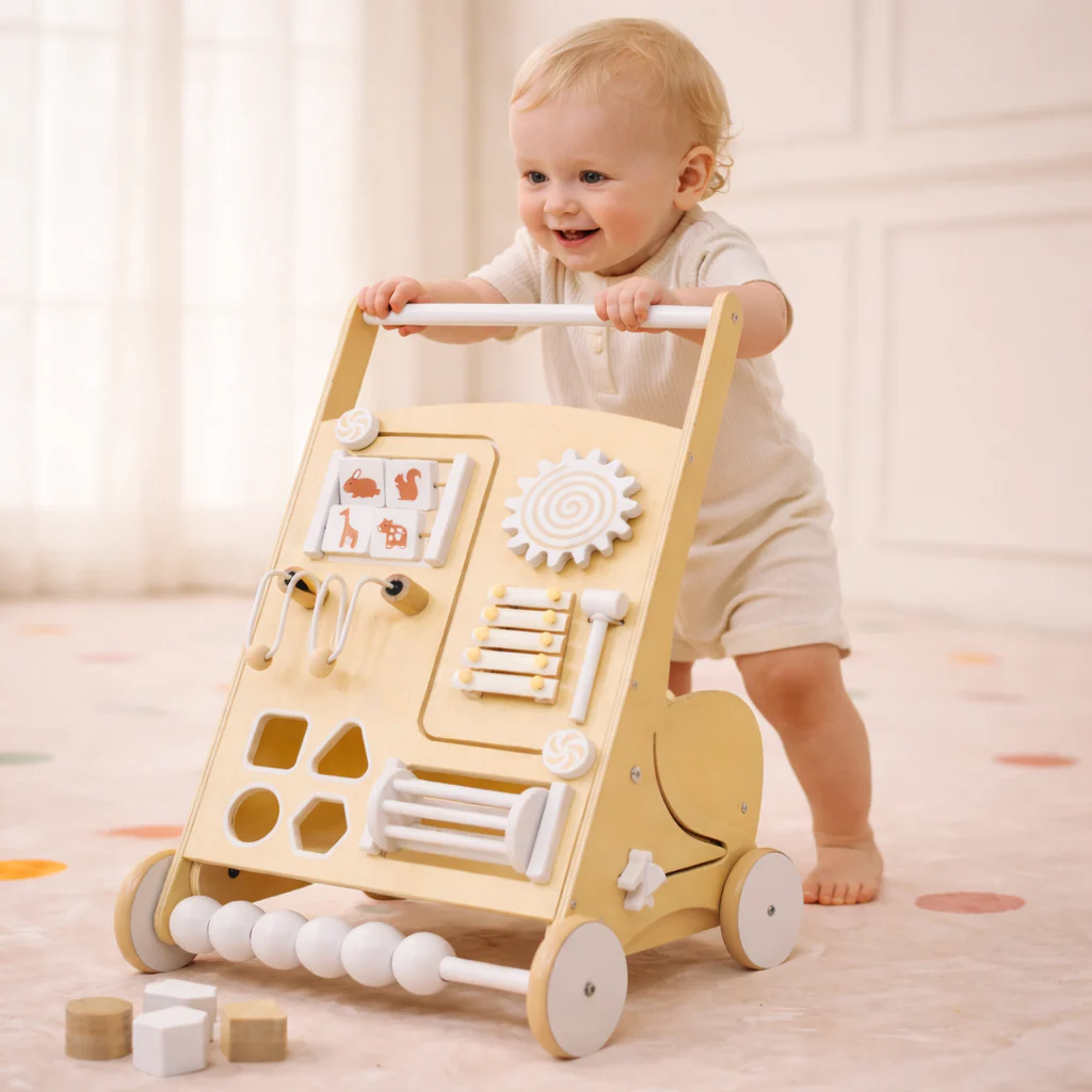 Wooden Baby Activity Walker with Sensory Play - Image 2