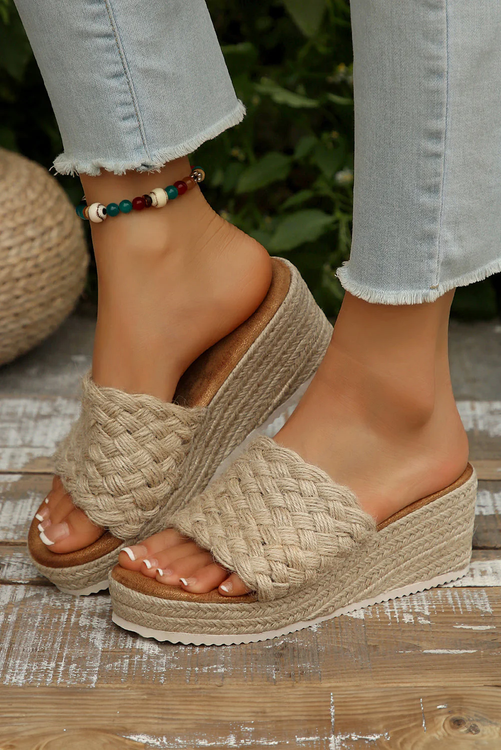 Threaded Pear Woven Wide Band Platform Slippers - Image 2