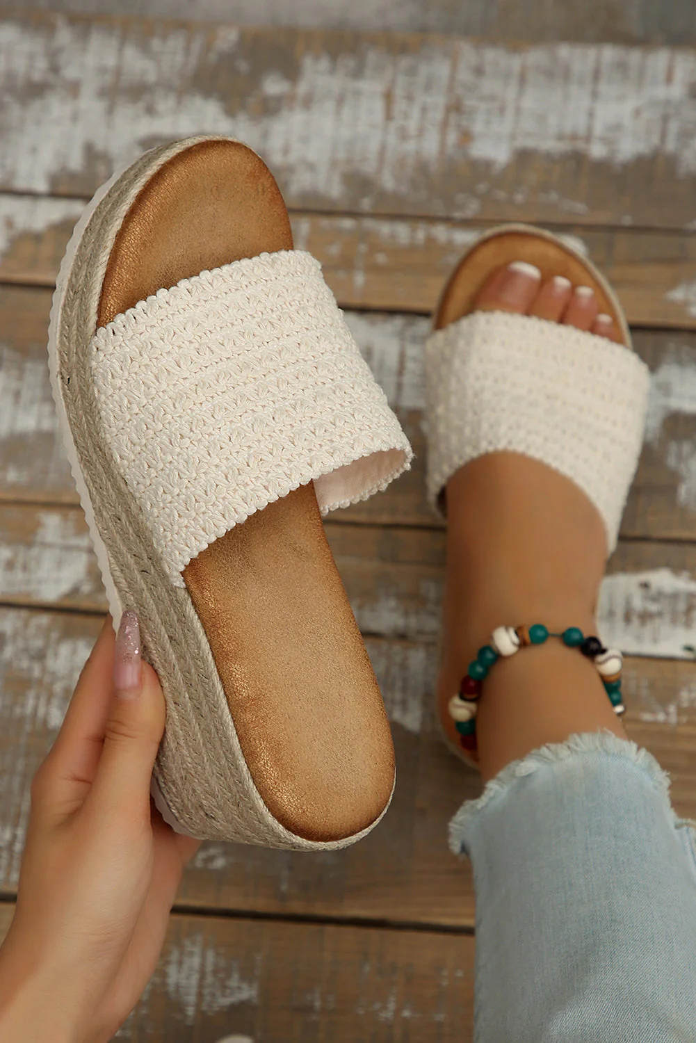 Threaded Pear Woven Wide Band Platform Slippers - Image 7