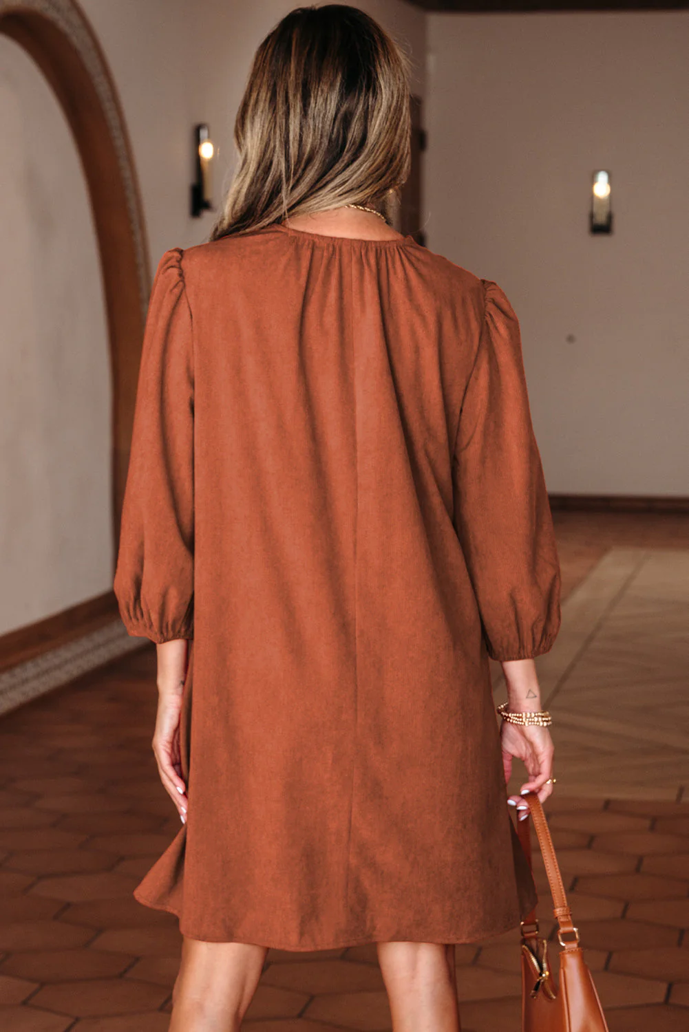 Threaded Pear Yaranina Pleated Corduroy Mini Dress - Image 2