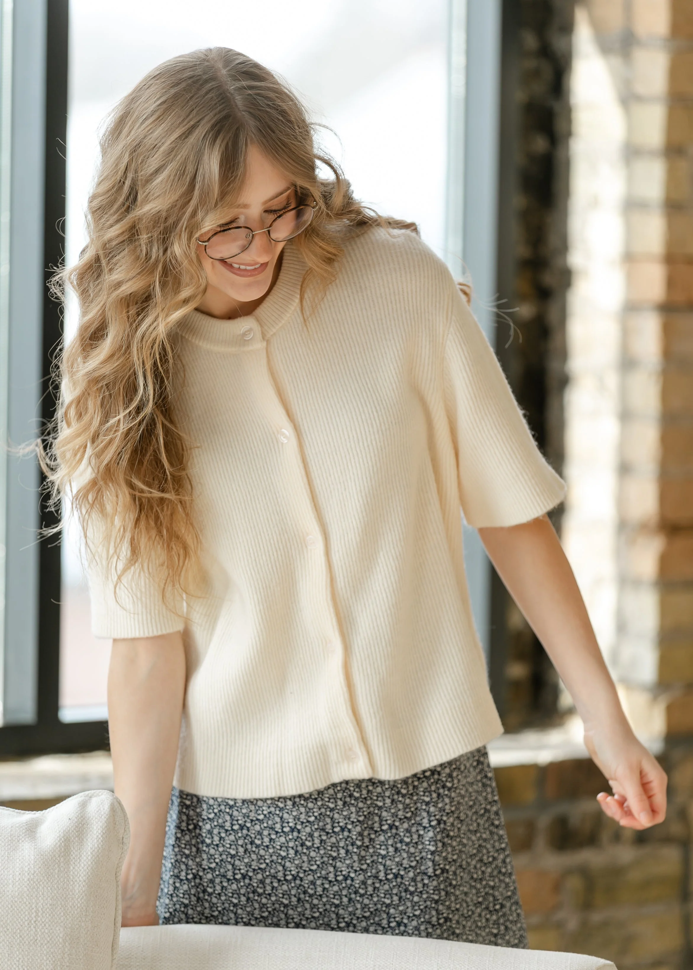 Zadie Ivory Short Sleeeve Button Cardigan - Image 3