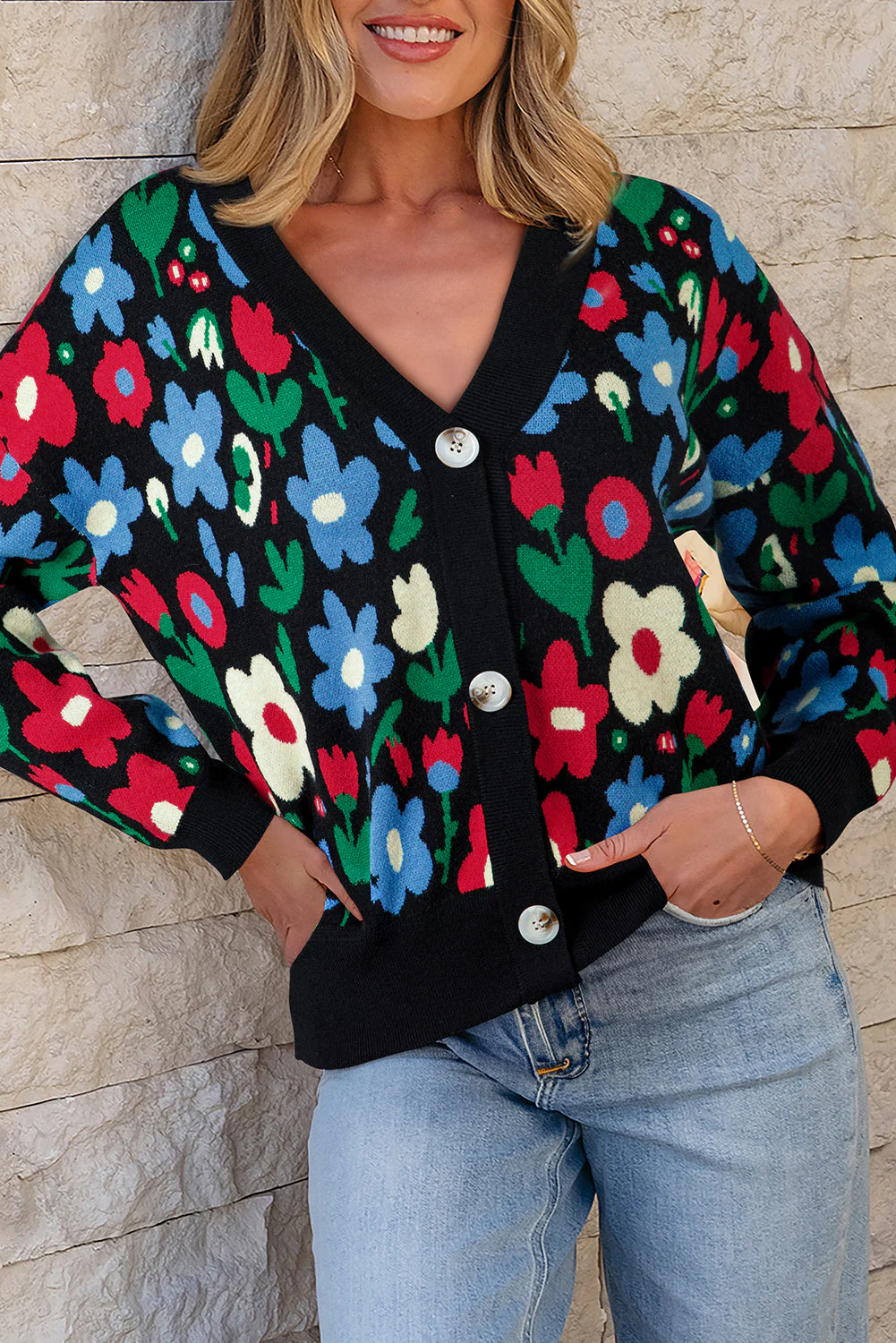 Threaded Pear Zariah Print Short Cardigan Sweater - Image 3