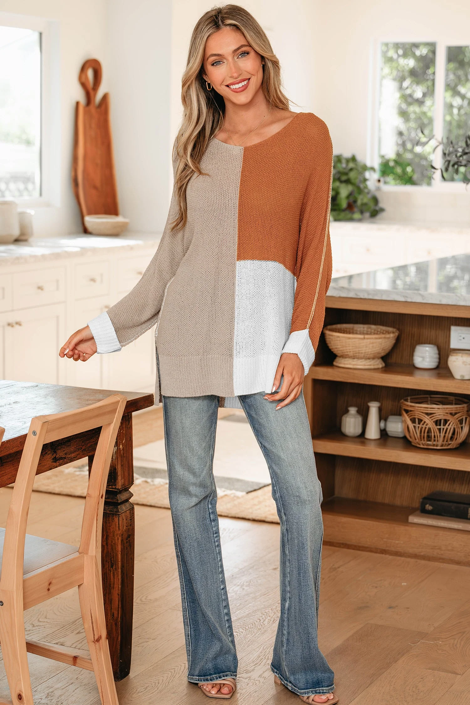 Threaded Pear Zendaya Block Knit Loose Sweater - Image 5