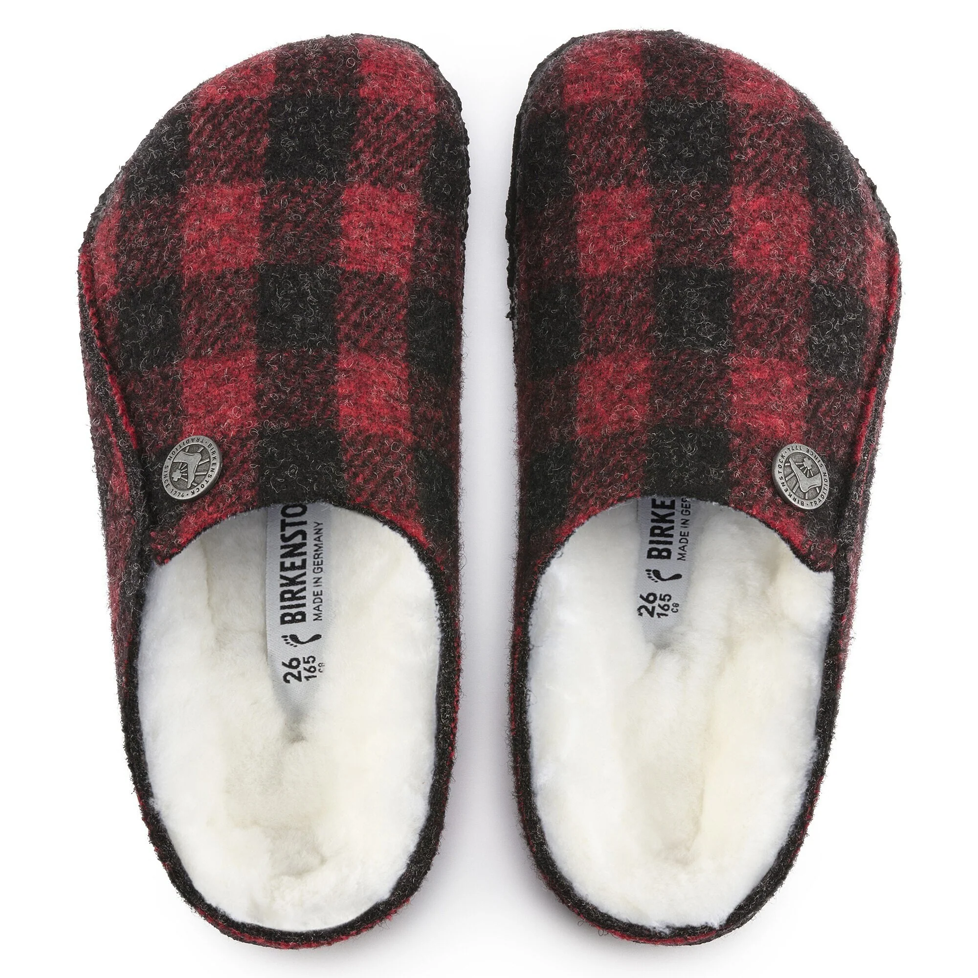 Birkenstock Zermatt Kids Shearling Wool Felt Plaid Red - Image 2