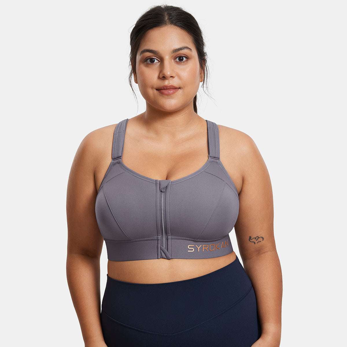 Zip Front Large Padded High Impact Sports Bra - Image 106